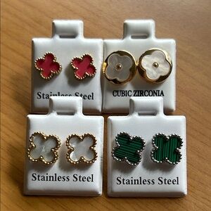 Clover Style Stainless Steel Earrings Set